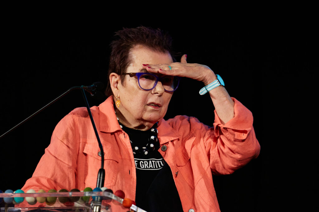 Rita Zimmer looks to the crowd