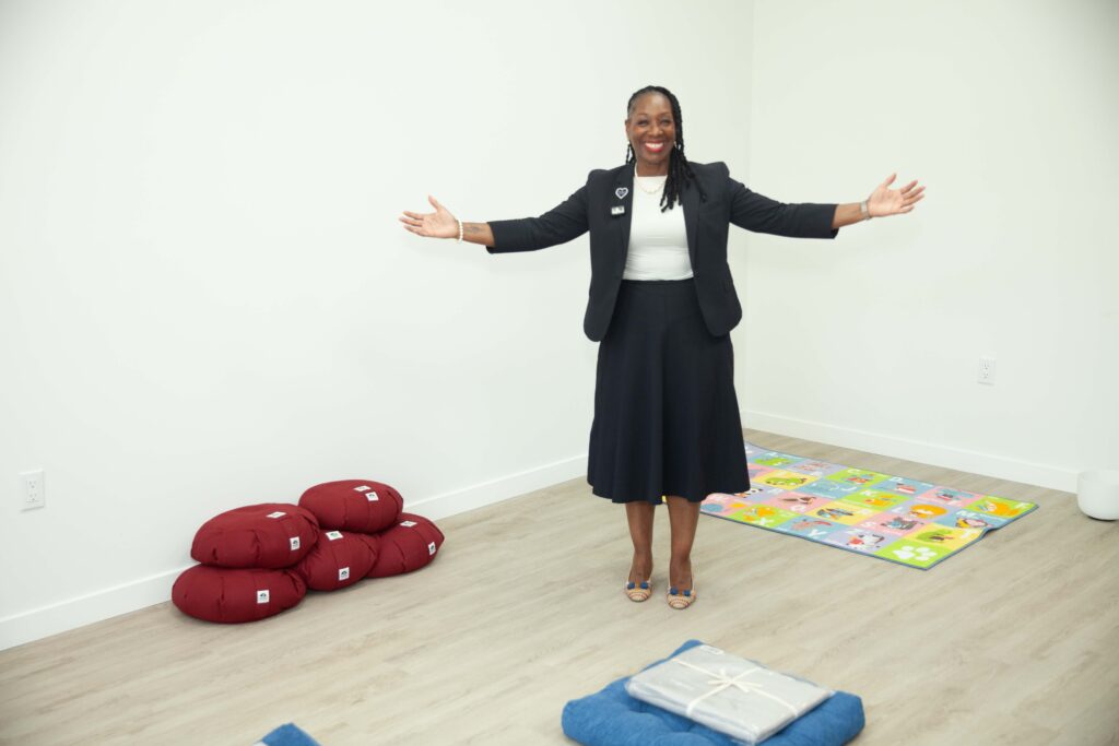 Karen Ford in yoga room